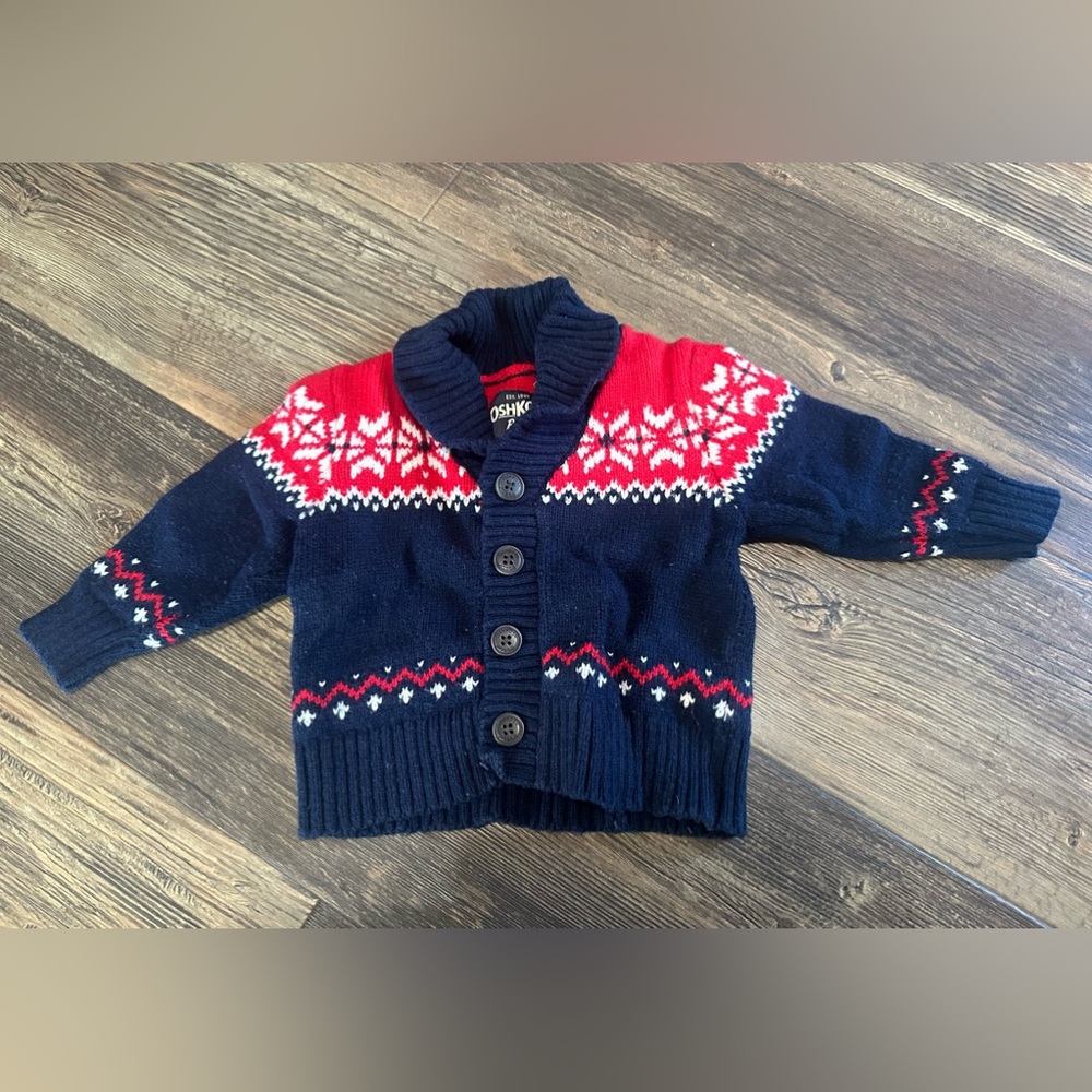 OshKosh baby boy 12 months Christmas sweater button up cardigan